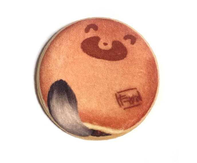 どら焼きに化けたたぬきもふもふ缶バッヂ