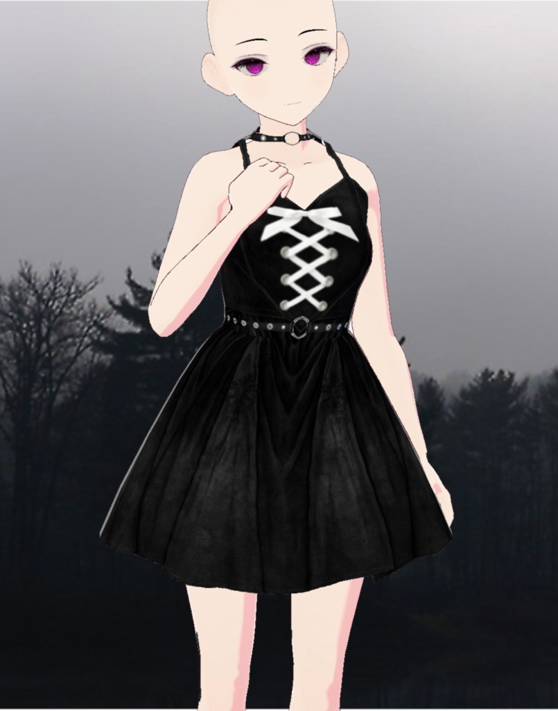 (RHO) Black Leather Belted Dress (VRoid)