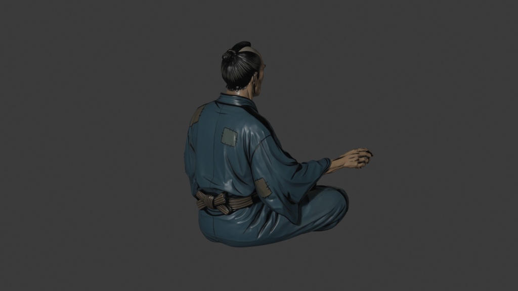 【江戸サイバーパンク】座る職人 - 3Dキャラクター・配置用素材