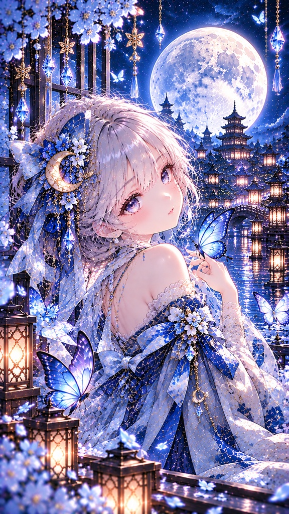 月ゆら|幻想スマホ壁紙 6枚セット 🌙 桜月・蒼月・紫月・金月・紅月・雪月