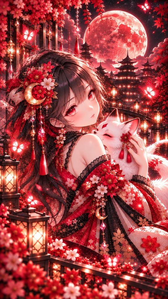月ゆら|幻想スマホ壁紙 6枚セット 🌙 桜月・蒼月・紫月・金月・紅月・雪月