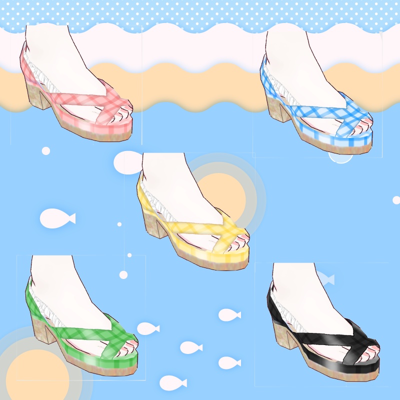VRoid【Free / 無料】チェックのサンダル Summer Sandal