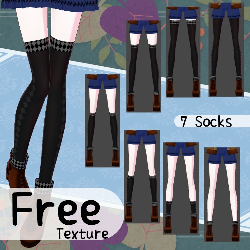 VRoid【Free / 無料】チェック柄ソックス　テクスチャセット CheckPattern Socks Texture set