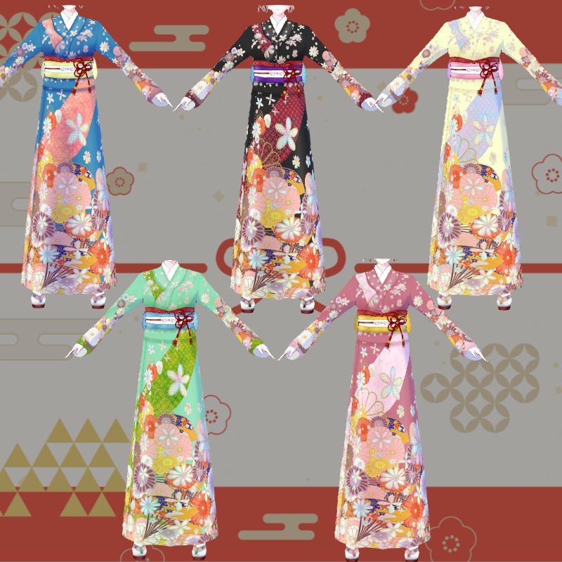 VRoid【Free / 無料】福来れ 着物セット Wishing Kimono Set