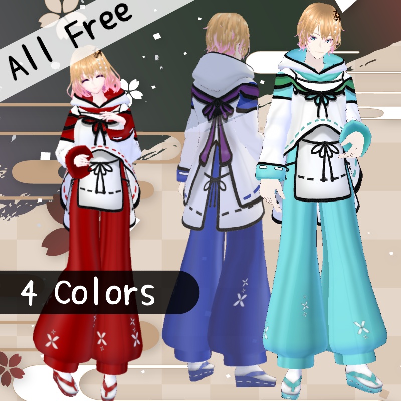 VRoid【Free / 無料】和風ローブ・ズボン セット Waff Robe Pants Set