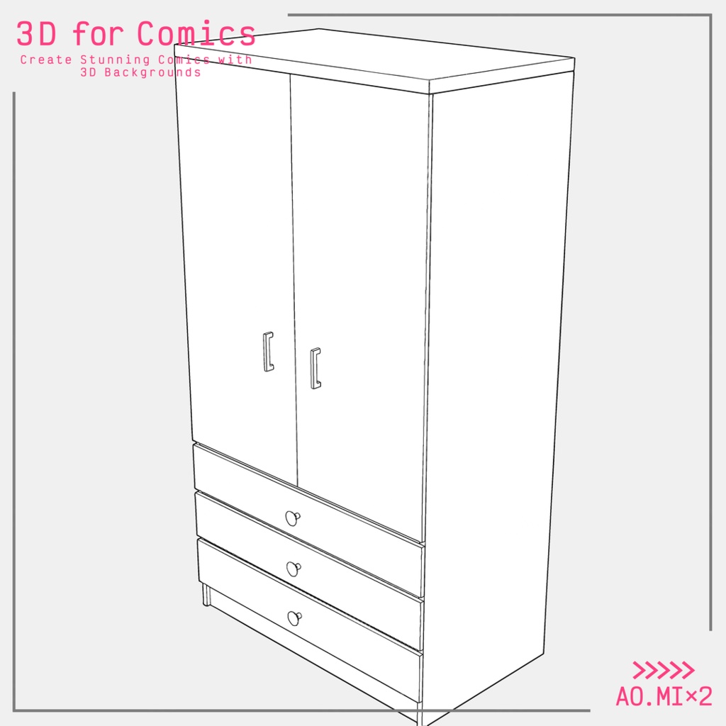 【3D素材/クリスタ用】両開きタンス