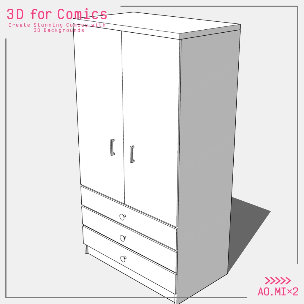 【3D素材/クリスタ用】両開きタンス