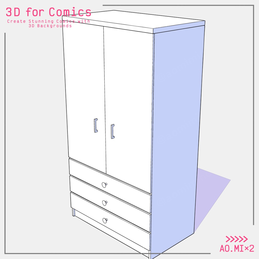 【3D素材/クリスタ用】両開きタンス