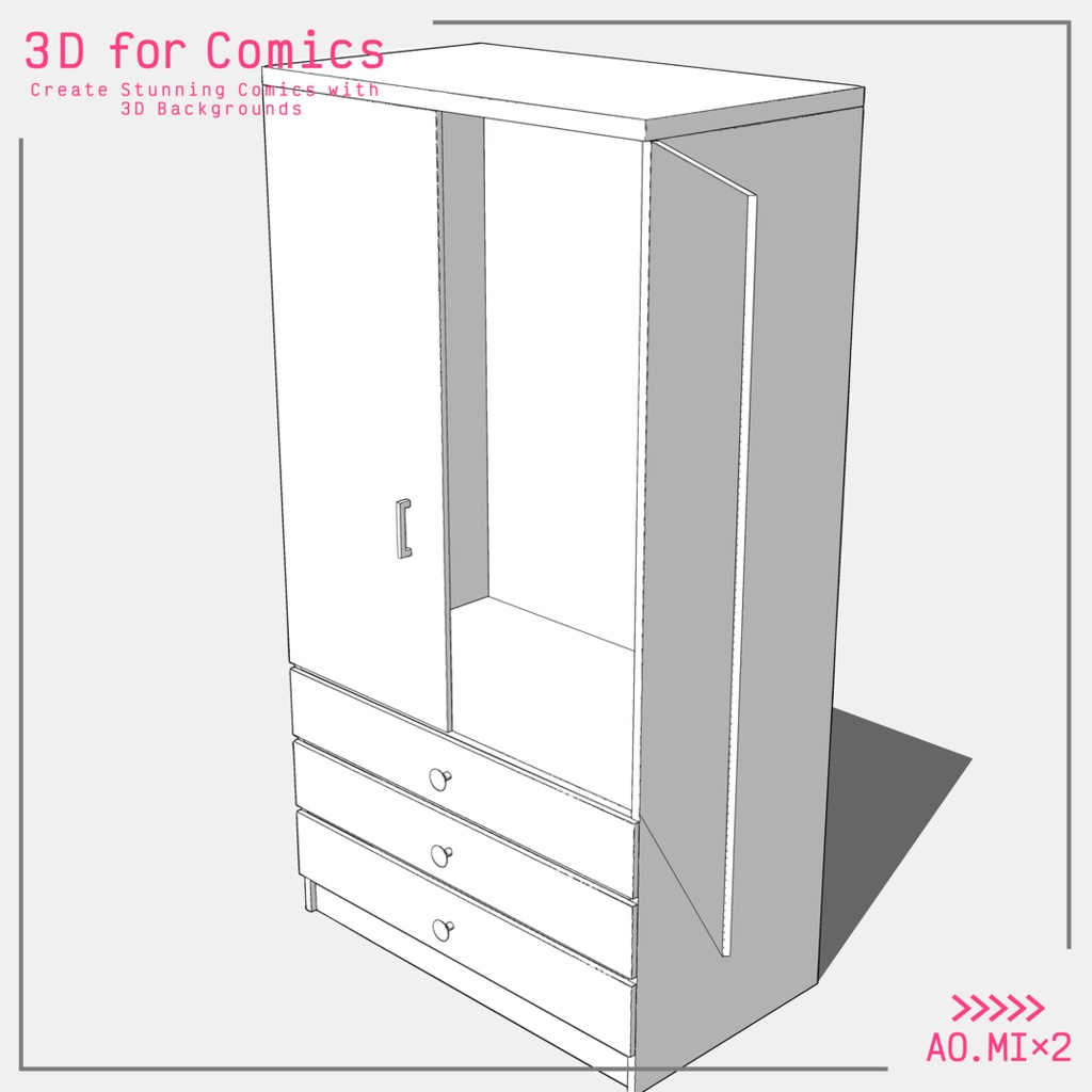 【3D素材/クリスタ用】両開きタンス