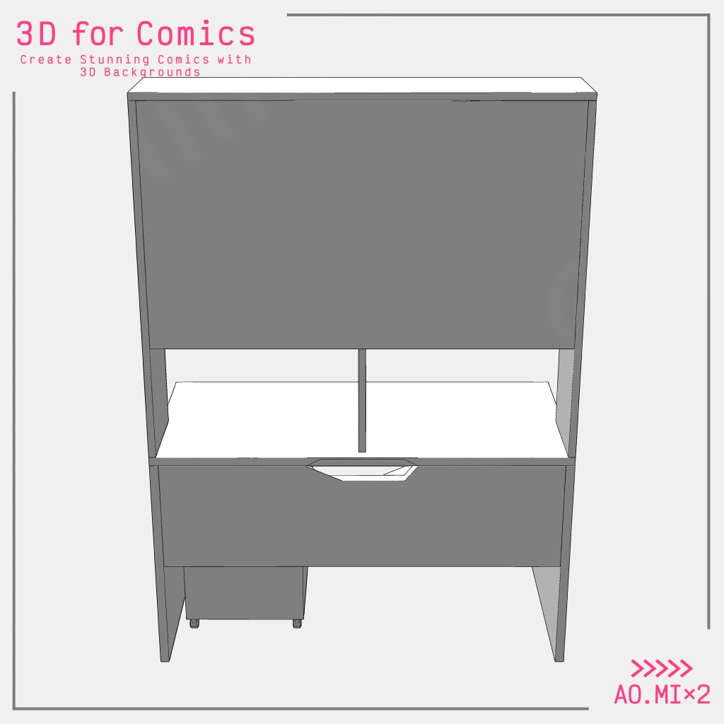 【3D素材/クリスタ用】勉強机(棚付き)