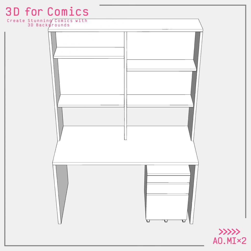 【3D素材/クリスタ用】勉強机(棚付き)