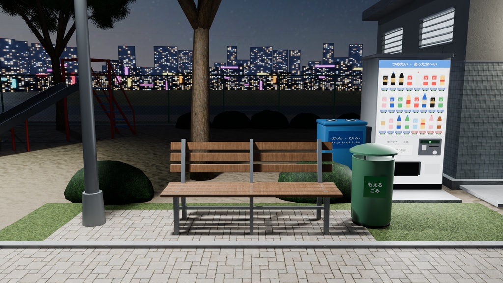 【3D背景素材】夜の繁華街ステージ 7種|ネオン街・居酒屋・純喫茶・高級クラブ・キャバレー・公園【Blender/FBX/glb・実寸】