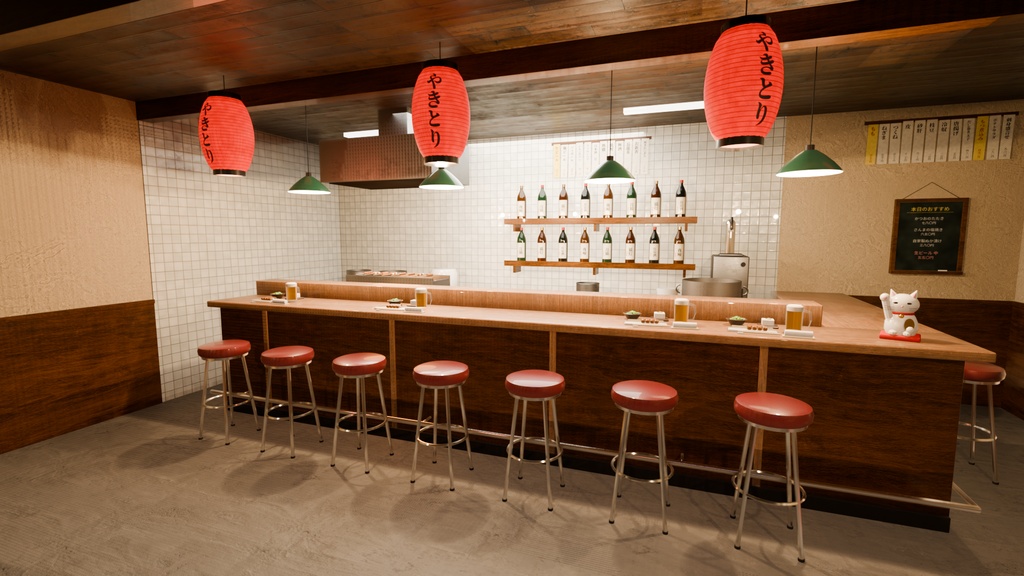 【3D背景素材】夜の繁華街ステージ 7種|ネオン街・居酒屋・純喫茶・高級クラブ・キャバレー・公園【Blender/FBX/glb・実寸】