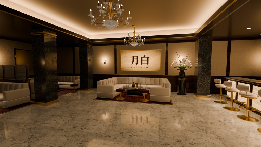【3D背景素材】夜の繁華街ステージ 7種|ネオン街・居酒屋・純喫茶・高級クラブ・キャバレー・公園【Blender/FBX/glb・実寸】