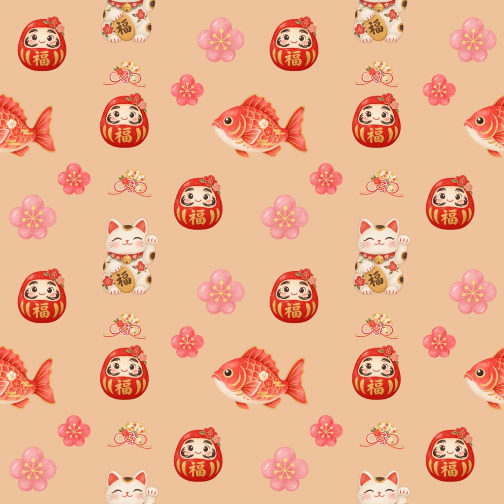 お正月♡縁起物いっぱい デザインペーパー