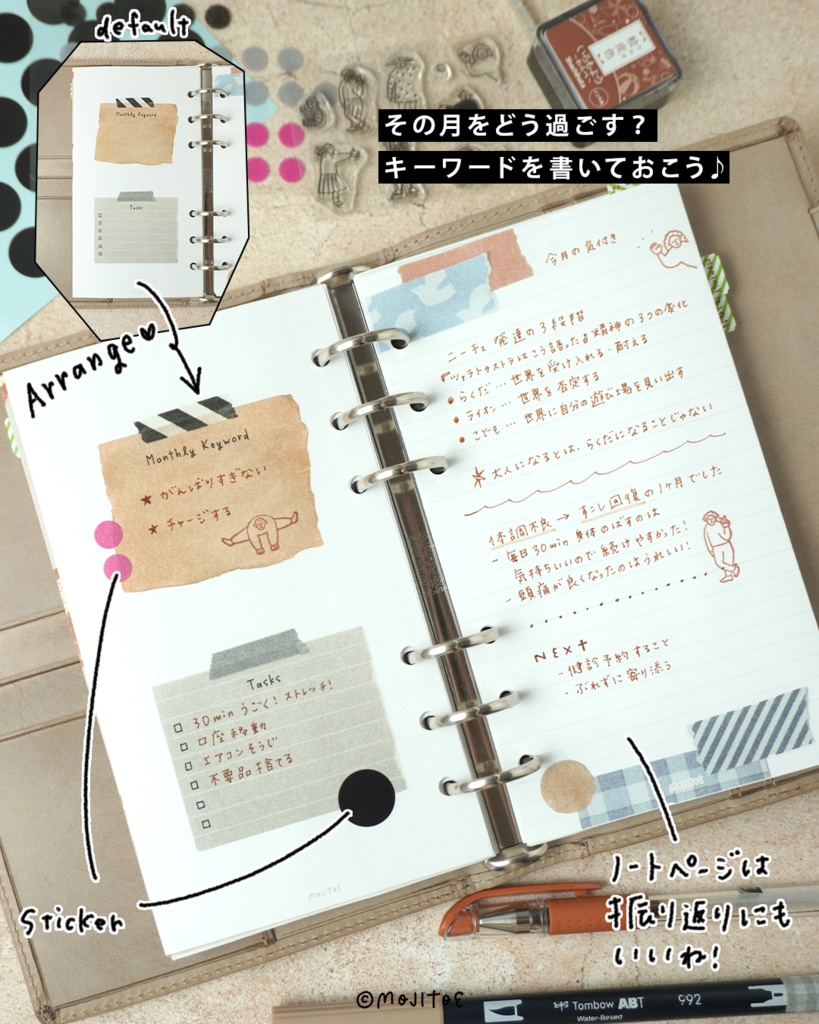 【システム手帳】バイブルサイズ マンスリーカバーページ PDF