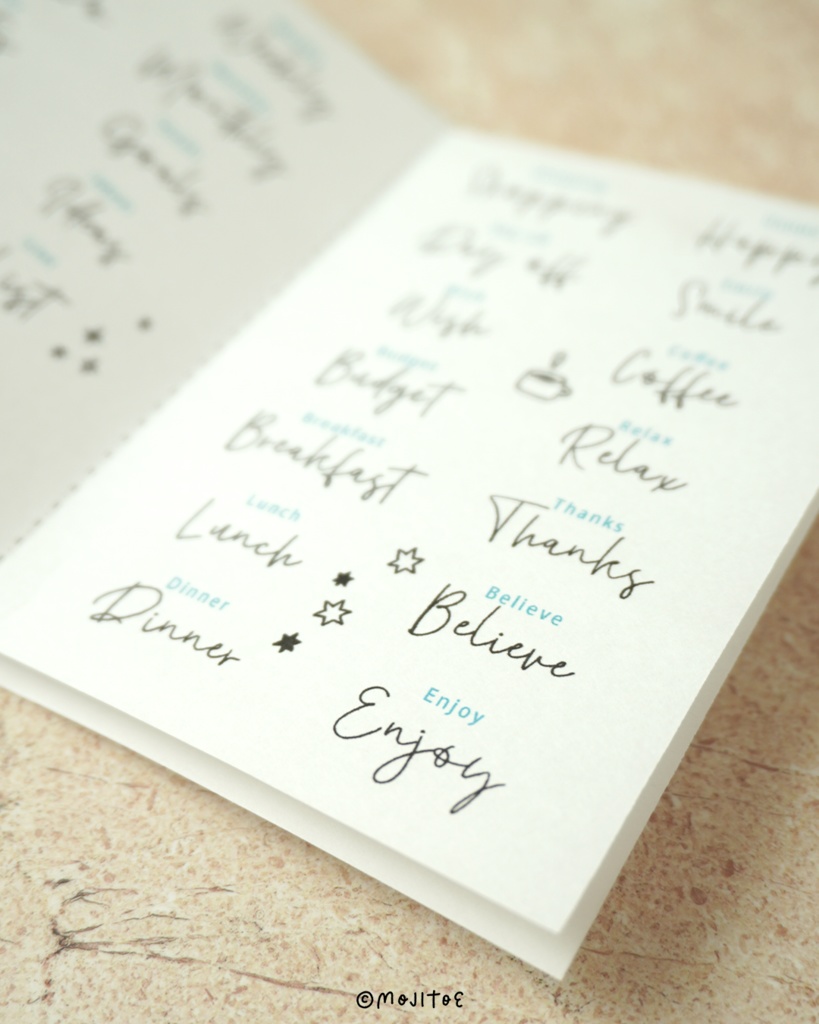 【PDF】ゆる筆記体 見本帳 8Pミニブック