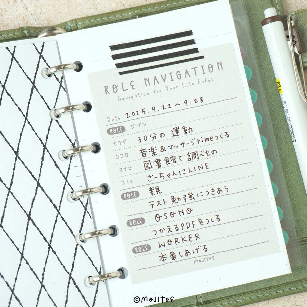 【手帳素材PDF】ロールナビメモ ROLE NAVIGATION MEMO A7サイズ