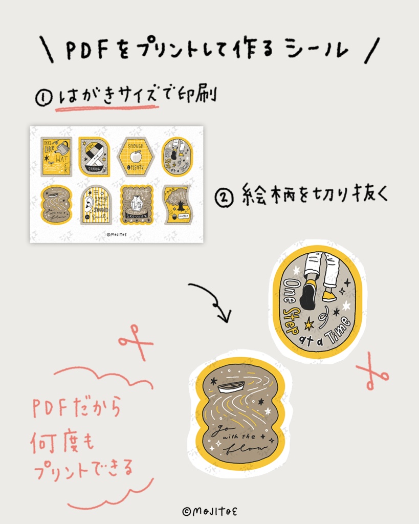 【手帳素材PDF】モジトエシール 03 印刷するシール用PDF はがきサイズ