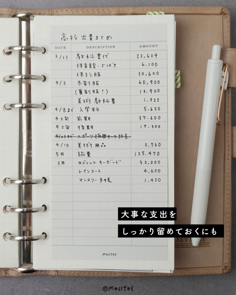 【手帳素材PDF】書いて、貼って、整う。マネーログメモ(バイブルサイズ対応)