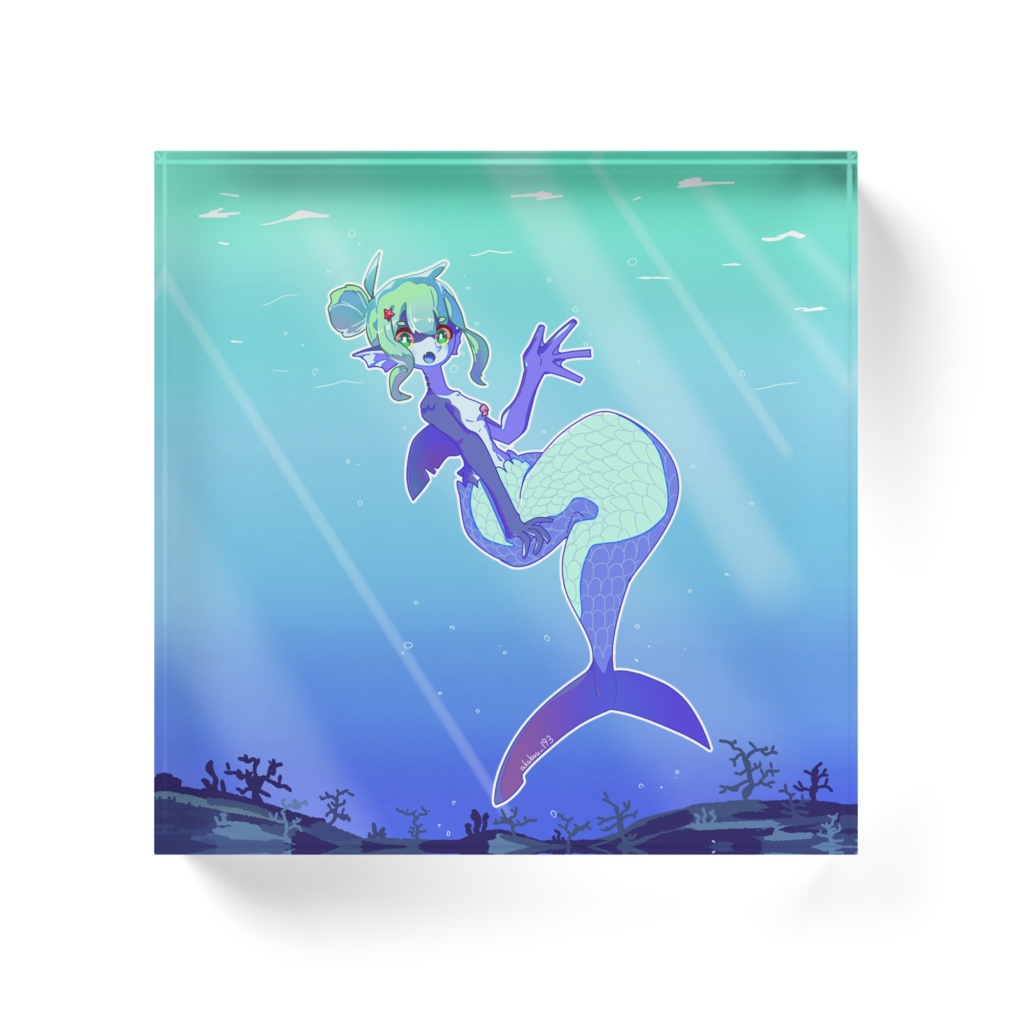 鮫マーメイドのブルーハワイアクリルブロック