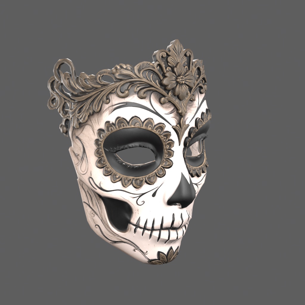 Marigold Calavera VR – sugar skull mask with gold crown【VRChat / PC & Quest / MA】