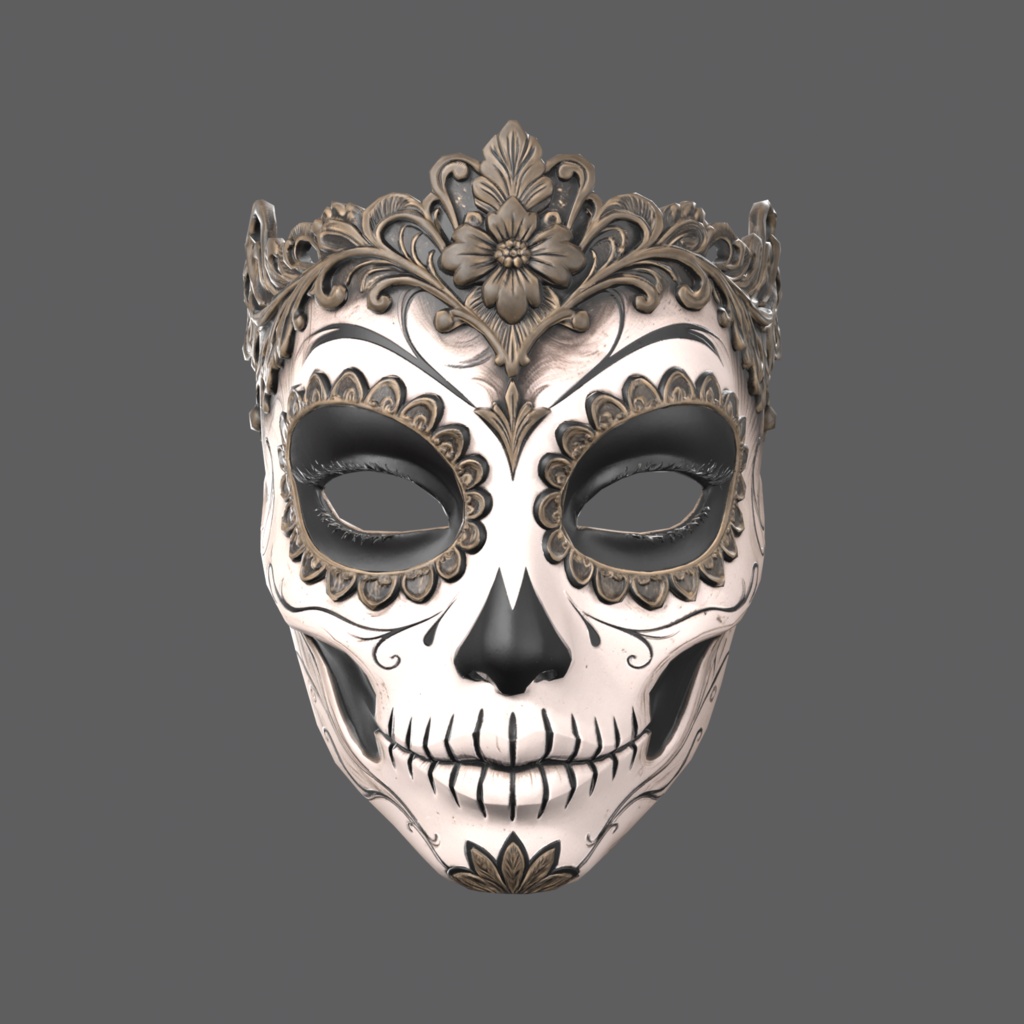 Marigold Calavera VR – sugar skull mask with gold crown【VRChat / PC & Quest / MA】