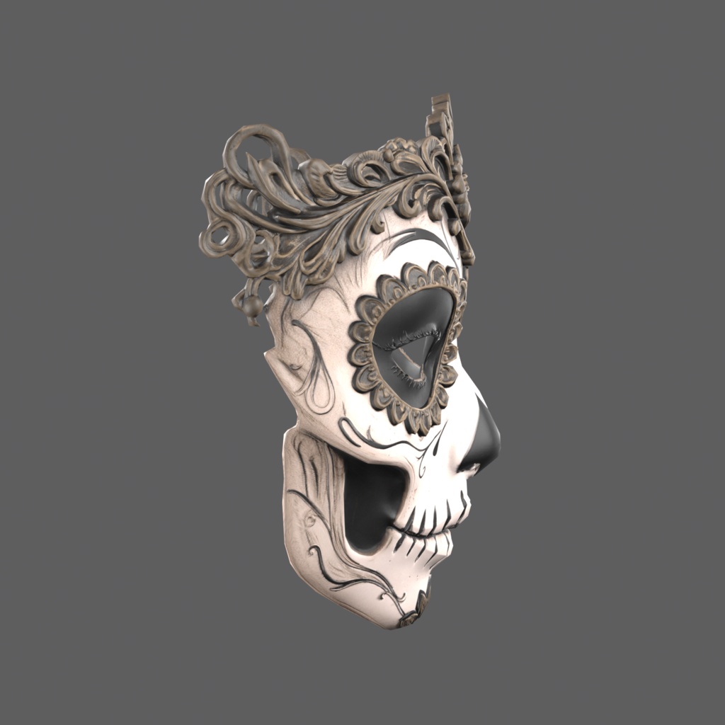 Marigold Calavera VR – sugar skull mask with gold crown【VRChat / PC & Quest / MA】