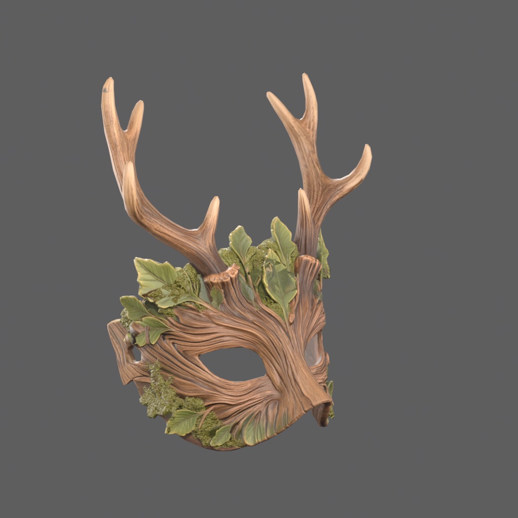 Hartwood Stag VR – antlered forest spirit half mask【VRChat / PC & Quest / MA】