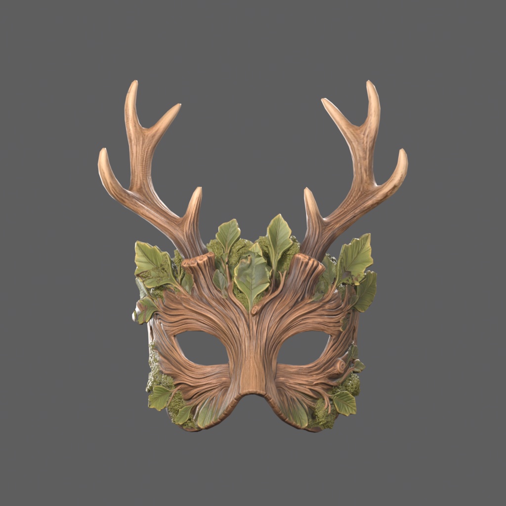 Hartwood Stag VR – antlered forest spirit half mask【VRChat / PC & Quest / MA】