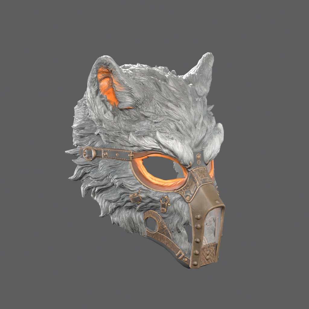 Steampunk Werewolf VR – steampunk werewolf mask with brass muzzle【VRChat / PC & Quest / MA】