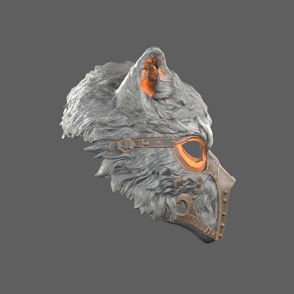 Steampunk Werewolf VR – steampunk werewolf mask with brass muzzle【VRChat / PC & Quest / MA】