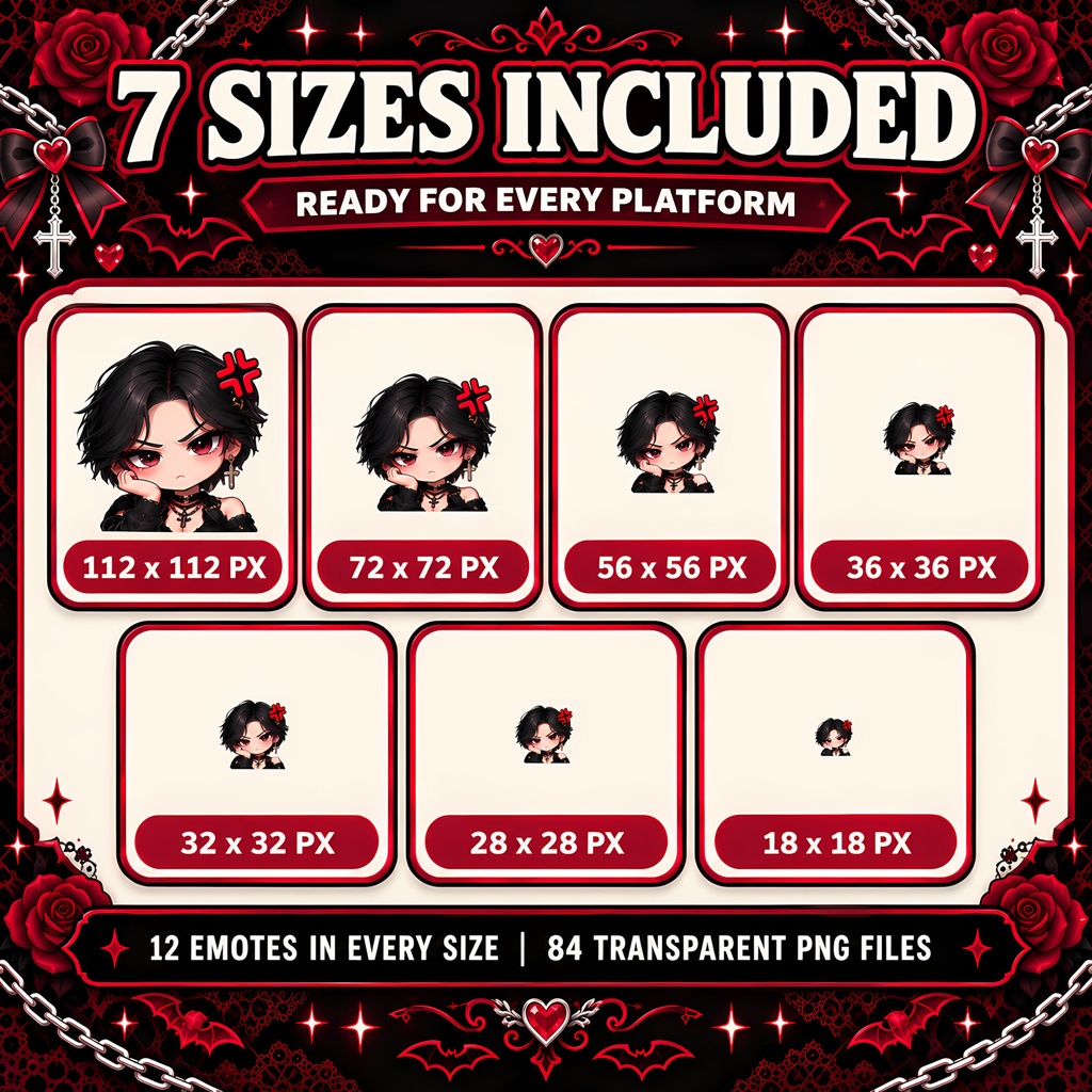 12種 ダークゴスピクシーガール 配信素材・Twitchスタンプ | 12 Dark Goth Pixie Girl Emotes