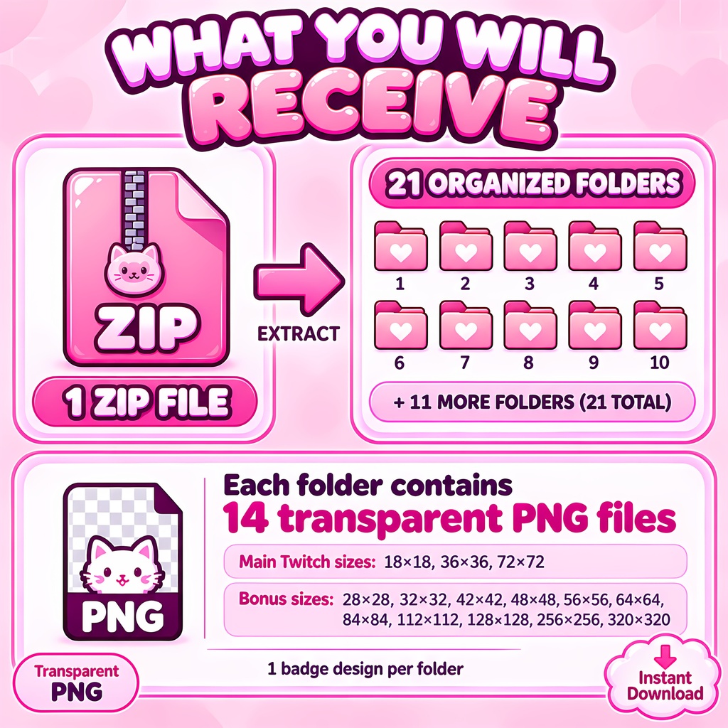 【21点】ピンクゲーマーガール 配信素材 サブバッジ・ティアバッジ・フレア | Cute Pink Gamer Sub Badge Pack