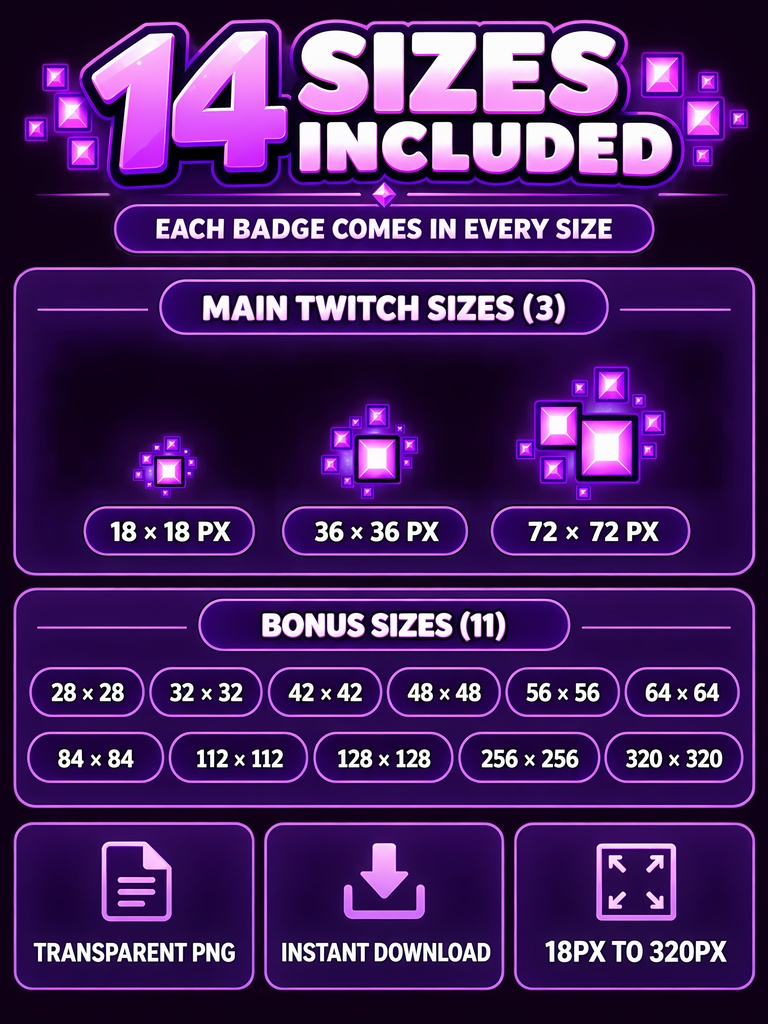 【Twitch Bitsバッジ】紫クリスタル30種 配信素材|Purple Crystal Bits Badges 30-Pack
