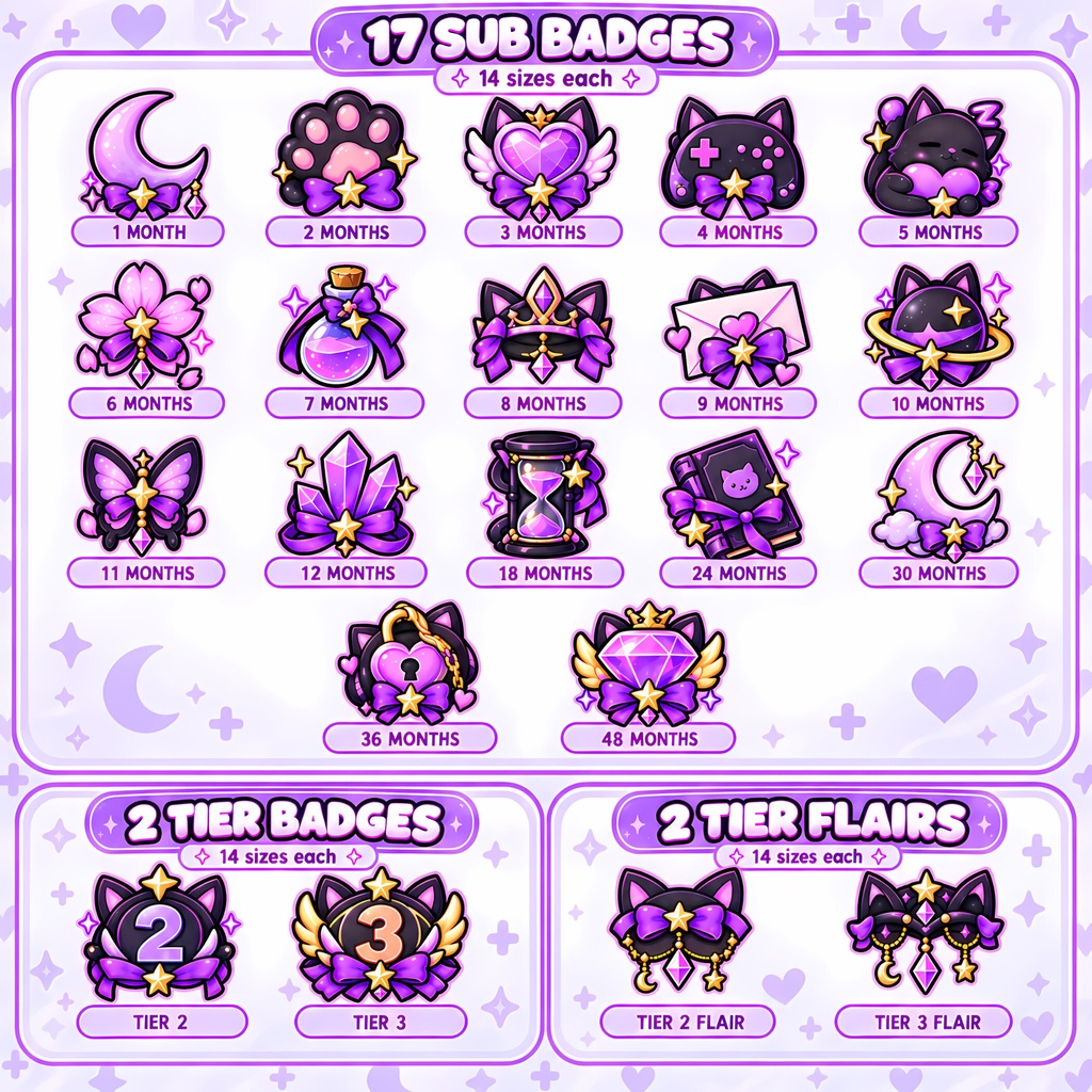 【21点】紫髪ゲーマーガール配信向けサブスクバッジ|Kawaii Purple Gamer Girl Twitch Sub Badges