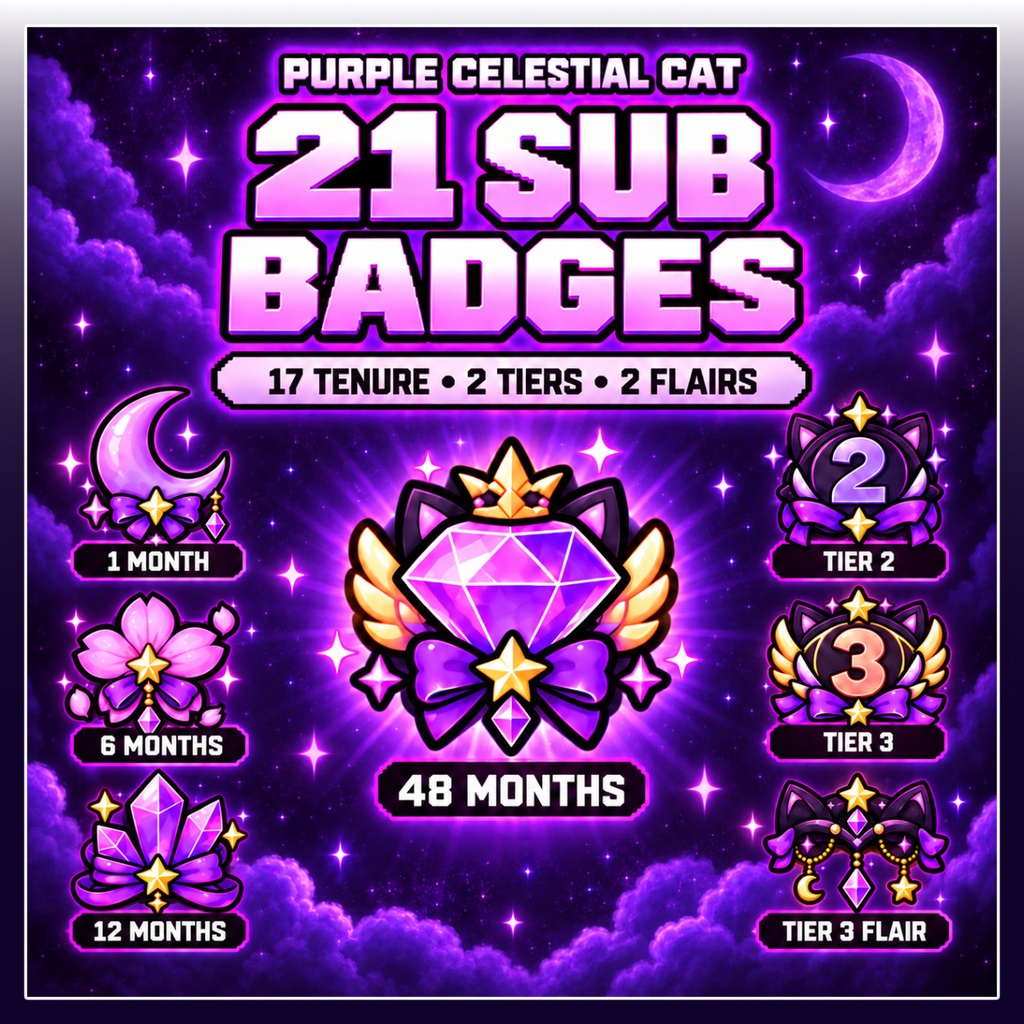 【21点】紫髪ゲーマーガール配信向けサブスクバッジ｜Kawaii Purple Gamer Girl Twitch Sub Badges