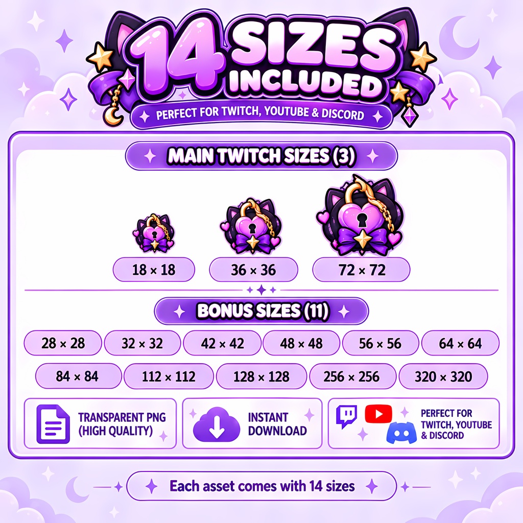 【21点】紫髪ゲーマーガール配信向けサブスクバッジ|Kawaii Purple Gamer Girl Twitch Sub Badges