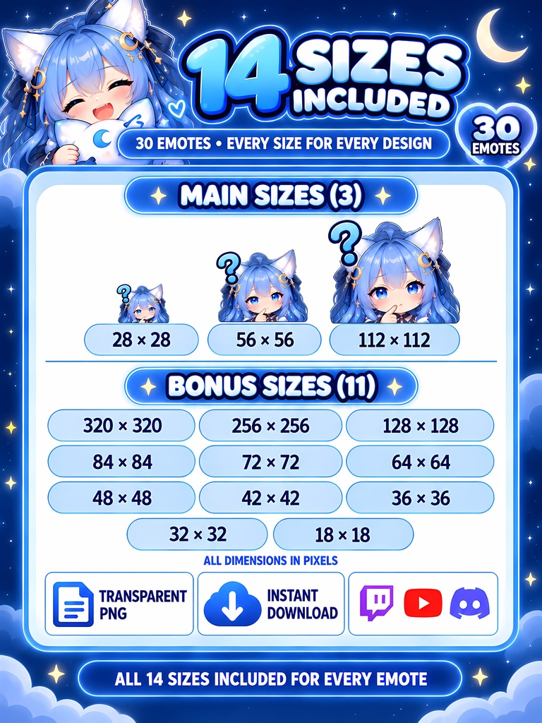 【30点】青い天体キツネ娘 Twitchスタンプ・配信素材 | Blue Celestial Kitsune Girl Emotes