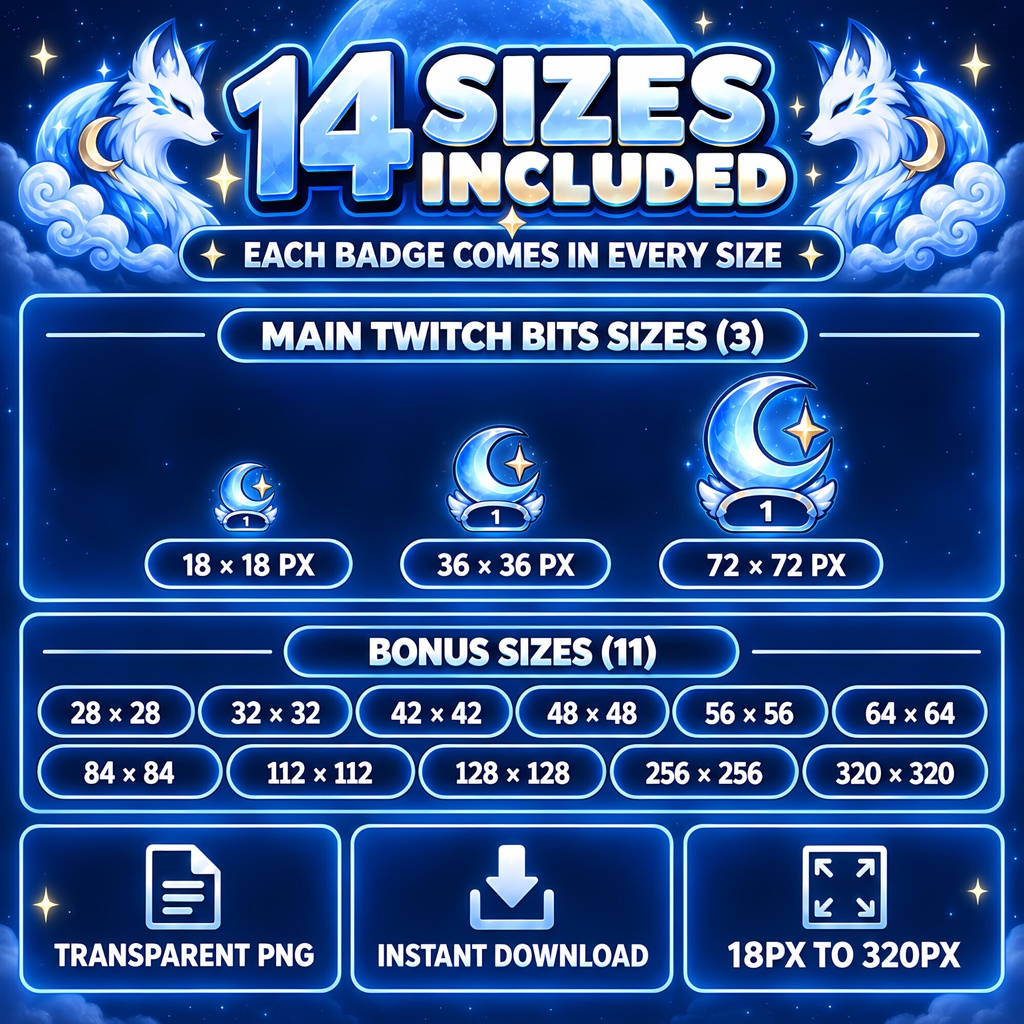 【30点】ブルーセレスティアル・キツネ Bitsバッジ 配信素材|30 Blue Celestial Kitsune Bits Badges
