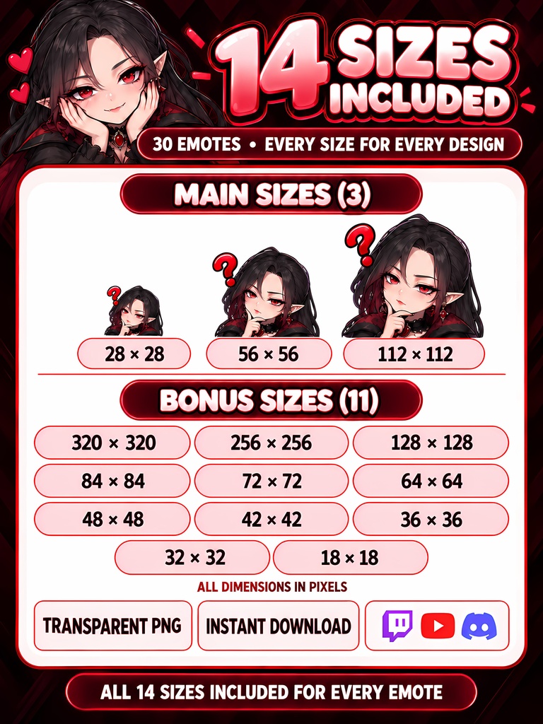吸血鬼の女の子 30種 ゴシックアニメ配信スタンプ・Twitch/YouTube/Discord絵文字 | Vampire Girl Emotes, 30 Gothic Anime Twitch Emotes