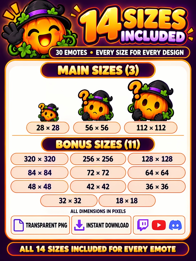 ハロウィンかぼちゃの配信スタンプ30種|魔女帽子のかわいいTwitchスタンプ・Discord絵文字・YouTube用 / Halloween Pumpkin Emotes, Kawaii Jack O'Lantern Stream Pack