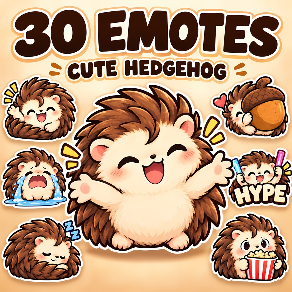 【配信用スタンプ】かわいいハリネズミのエモート30種｜Twitch向け | 30 Cute Hedgehog Emotes