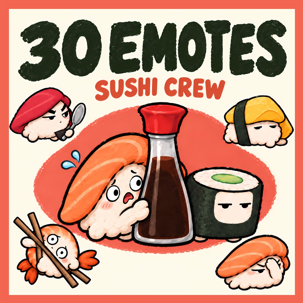 お寿司の配信スタンプ・エモート30種 | Sushi Crew Emotes for Twitch