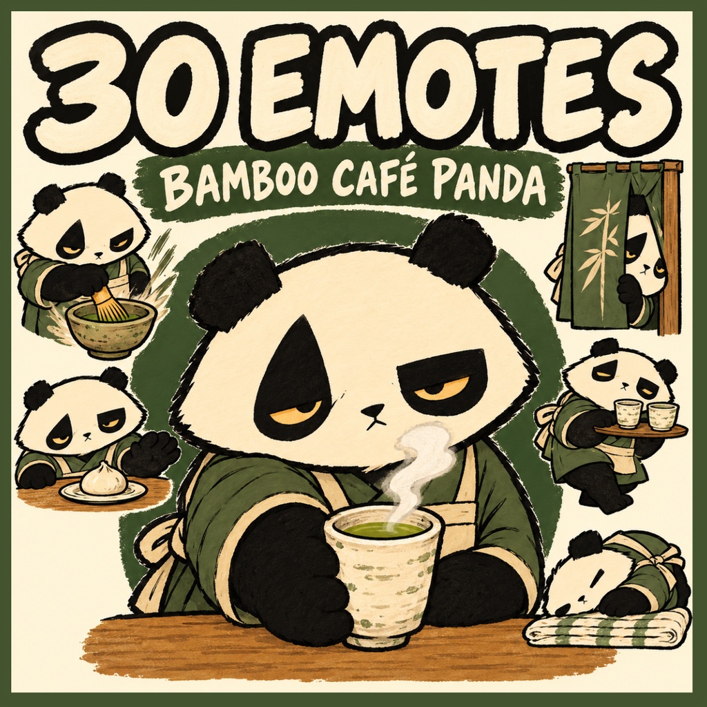パンダのカフェ配信スタンプ30種 | Bamboo Café Panda Emotes