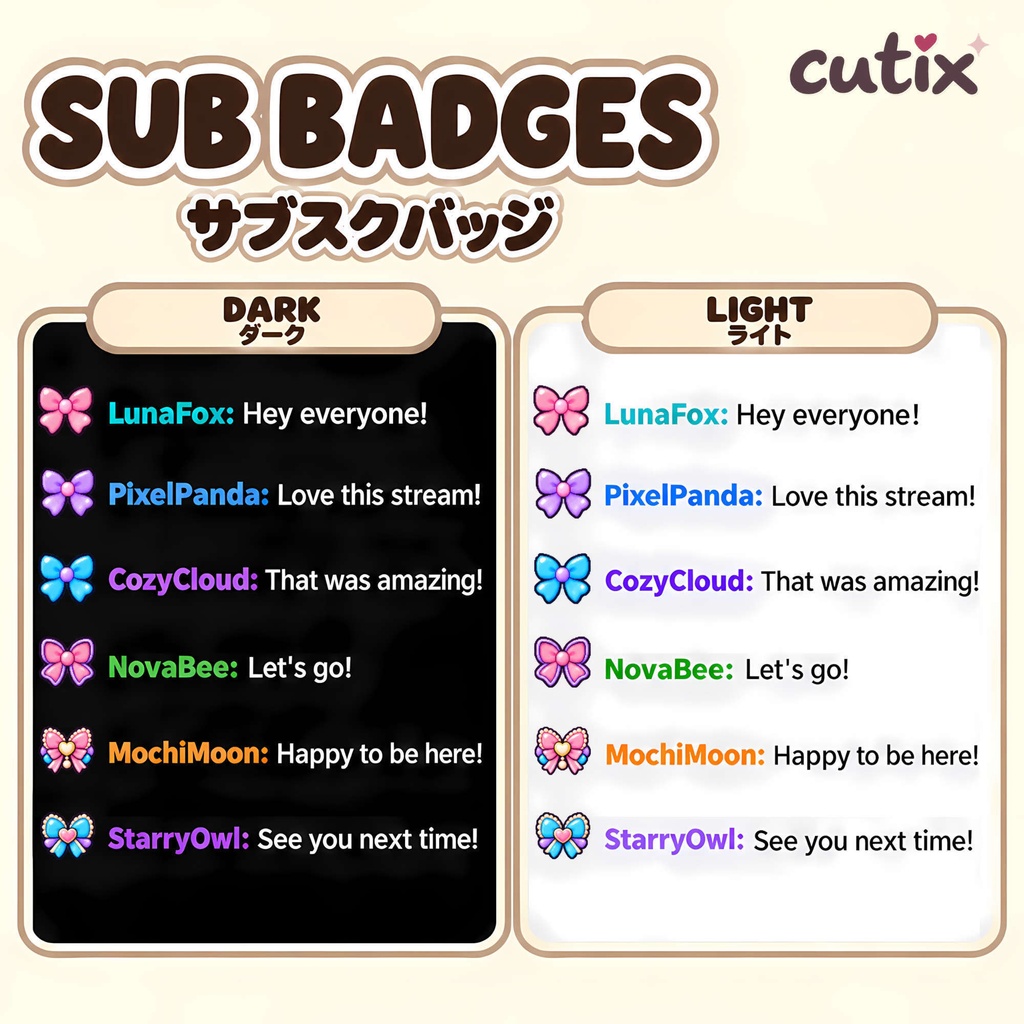 【21 badges】 サブスクバッジ リボンのゆめかわドット絵 全21種 | Pastel Ribbon Charms Sub Badges