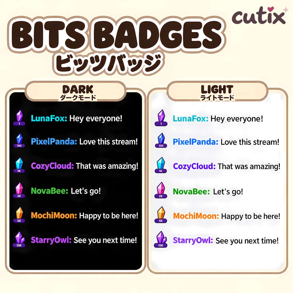【30 Twitch Bits】ビッツバッジ 宝石とクリスタルの成長セット 全30種【Twitch】 | Crystal Evolution Bits Badges