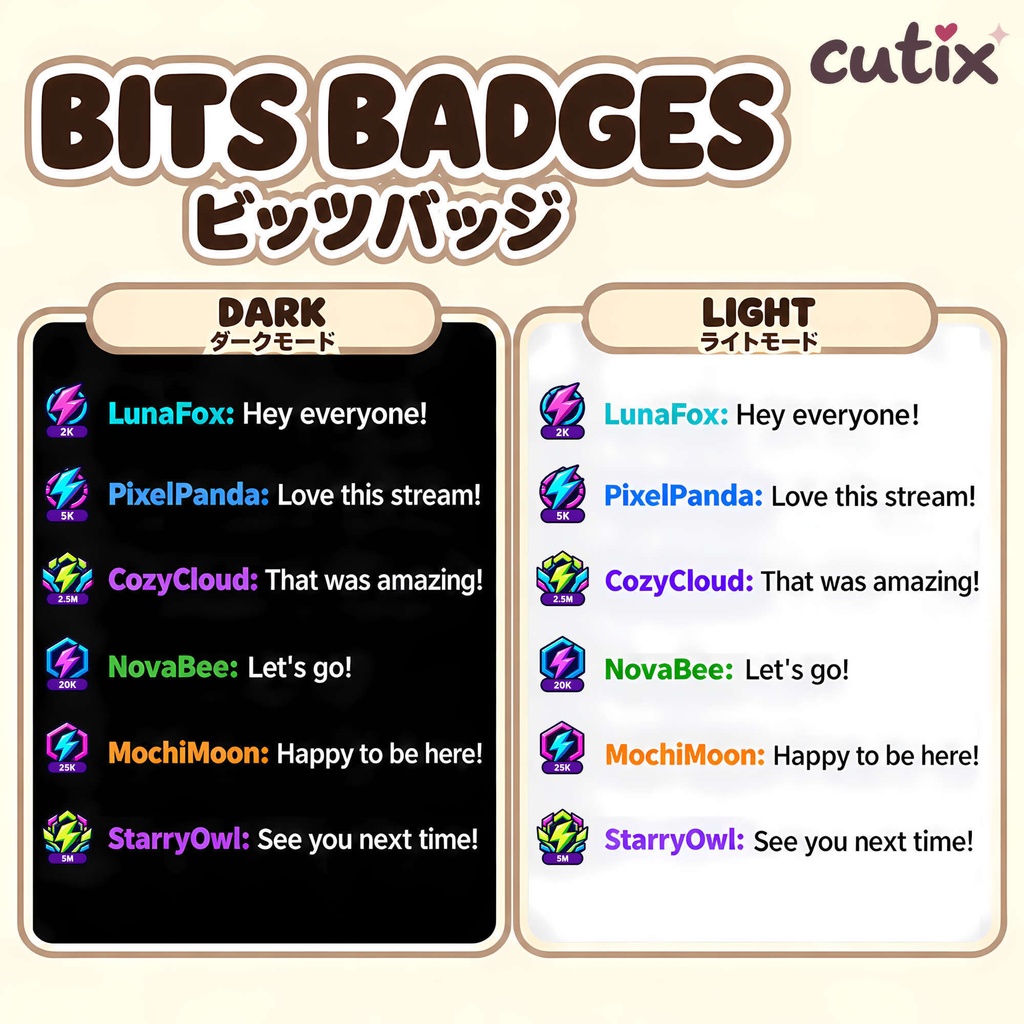 【30 Twitch bits】ビッツバッジ ネオンの雷エンブレム 全30種 | Neon Pulse Bits Badges