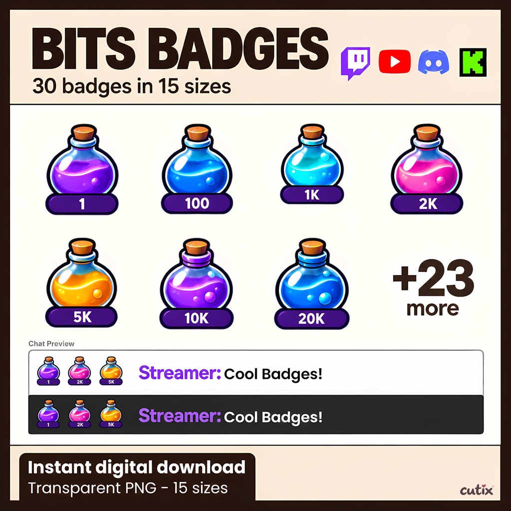 【30 Twitch Bits】ビッツバッジ 魔法のポーションボトル 全30種 | Magic Brew Bits Badges