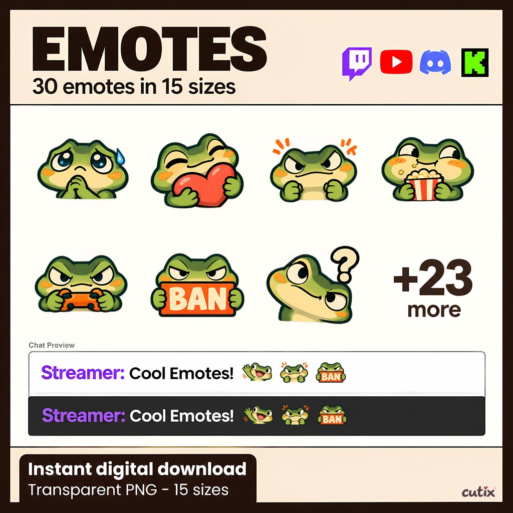 【30 Emotes】 カエルの配信スタンプ 全30種 | Mossbyte Frog Emotes | Twitchエモート・ Discord絵文字・YouTube絵文字